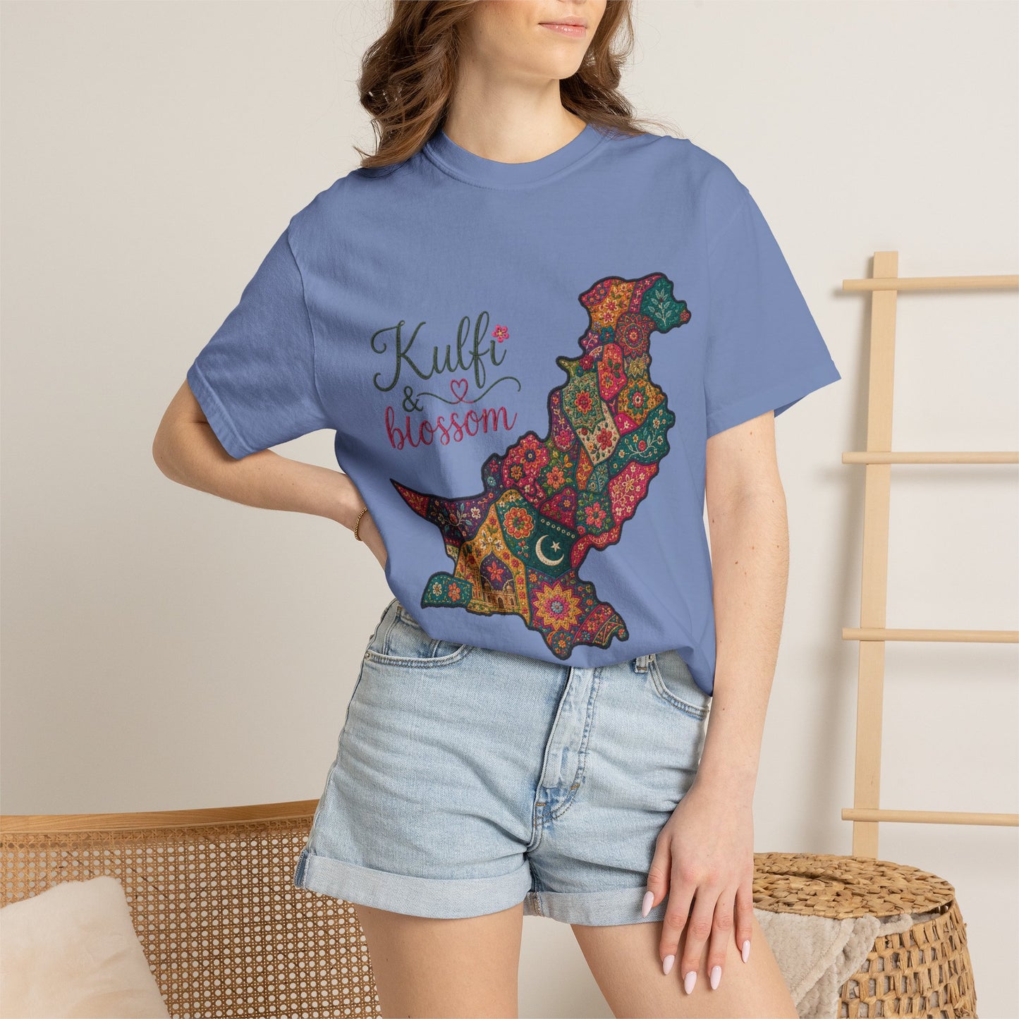 Pakistan Map Floral T‑Shirt — "Kulfi & Blossom" Colorful Paisley Design