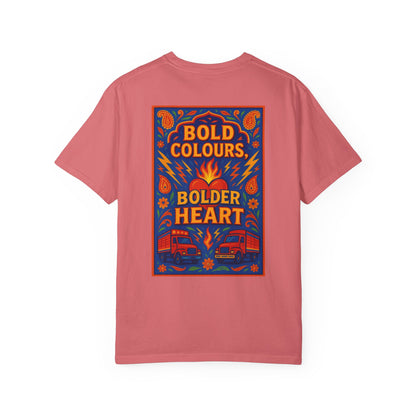Bold Colors Bolder Heart T-Shirt, Vibrant Apparel, Artistic Tee, Casual Wear, Gift for Art Lovers, Statement Shirt