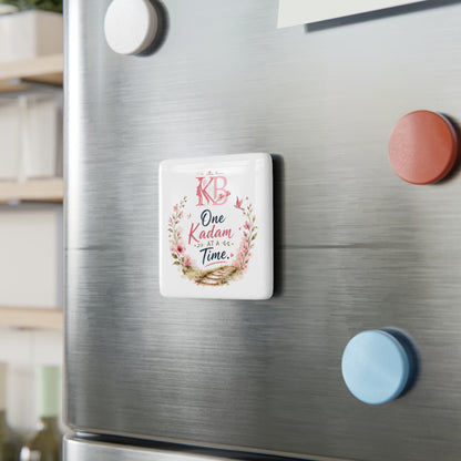 Inspirational Porcelain Magnet — "One Kadam At A Time" Floral Square Magnet