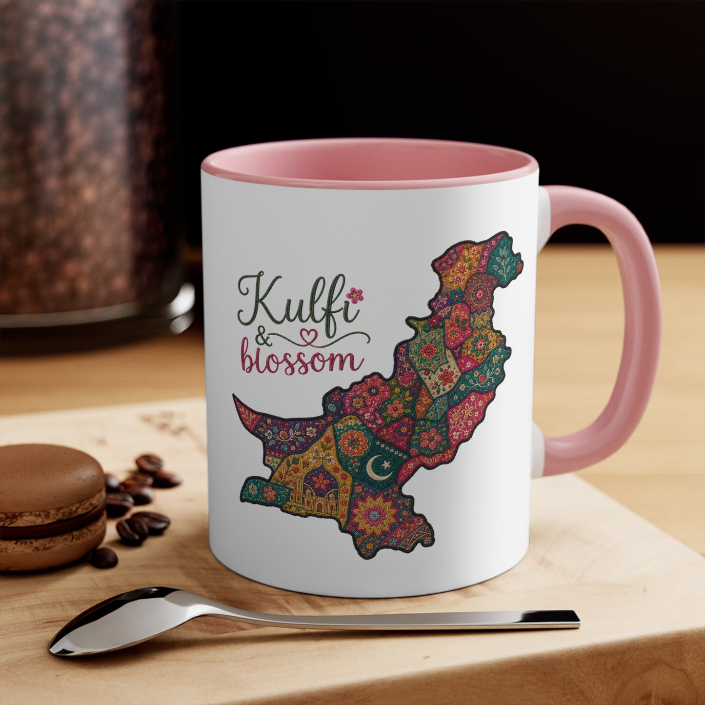 Pakistan Floral Map Accent Mug — “Kulfi & Blossom” Colorful Ethnic Tea Coffee Cup