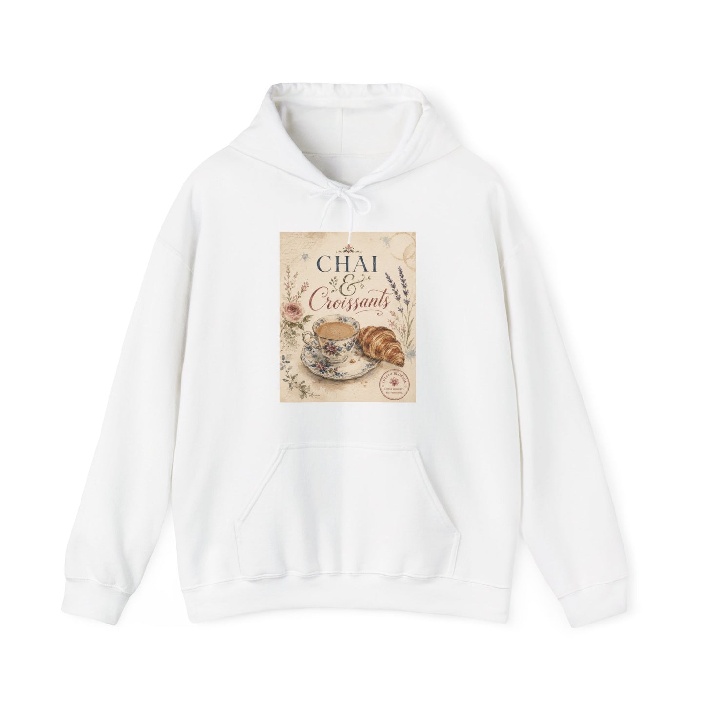 Chai & Croissants Hoodie — Vintage Café Tea and Pastries Sweatshirt