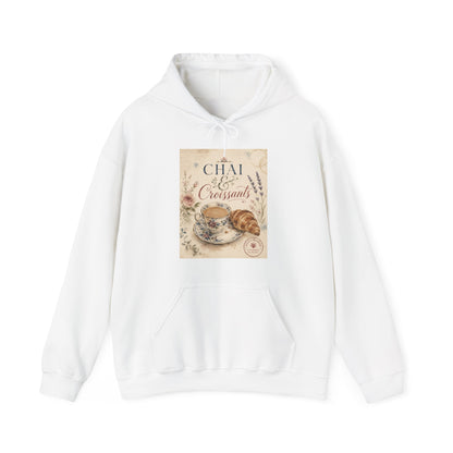Chai & Croissants Hoodie — Vintage Café Tea and Pastries Sweatshirt