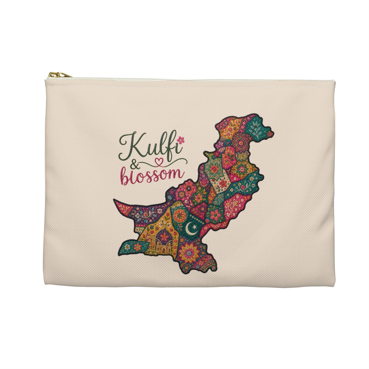 Pakistan Floral Map Accessory Pouch — "Kulfi & Blossom" Zipper Bag
