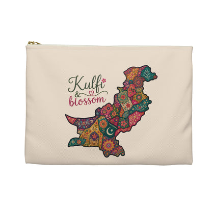 Pakistan Floral Map Accessory Pouch — "Kulfi & Blossom" Zipper Bag
