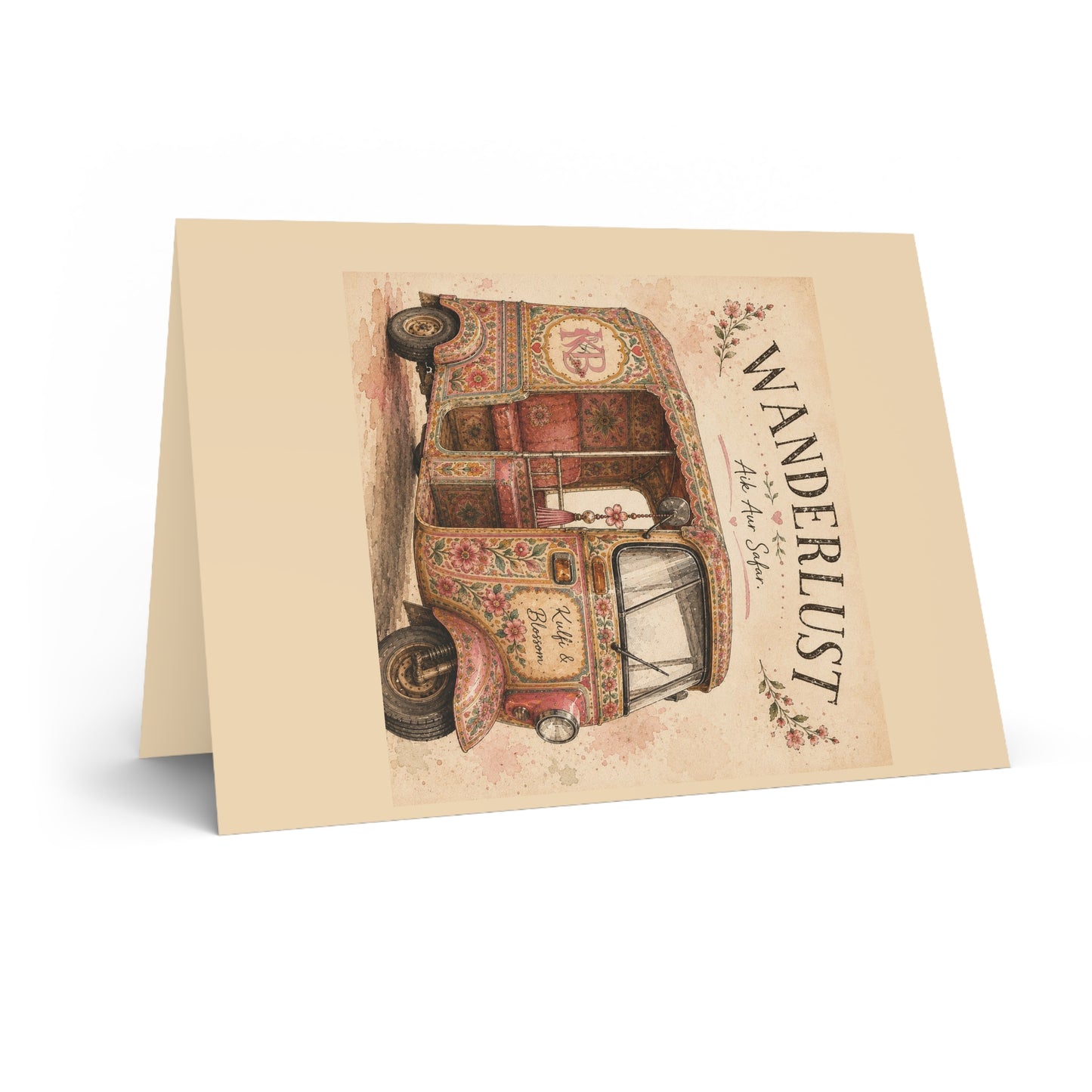 Wanderlust Tuk Tuk Greeting Card — Vintage Boho Travel Note Card