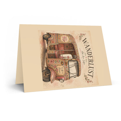 Wanderlust Tuk Tuk Greeting Card — Vintage Boho Travel Note Card