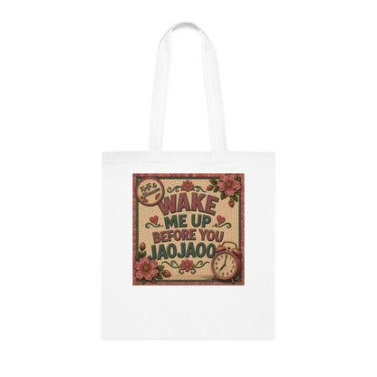 Wake Me Up Before You Jaojaoo Cotton Tote — Retro Floral Alarm Clock Grocery Bag