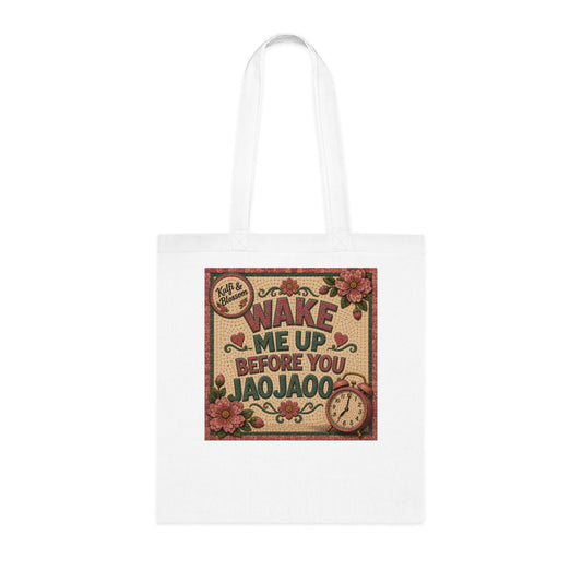Wake Me Up Before You Jaojaoo Cotton Tote — Retro Floral Alarm Clock Grocery Bag