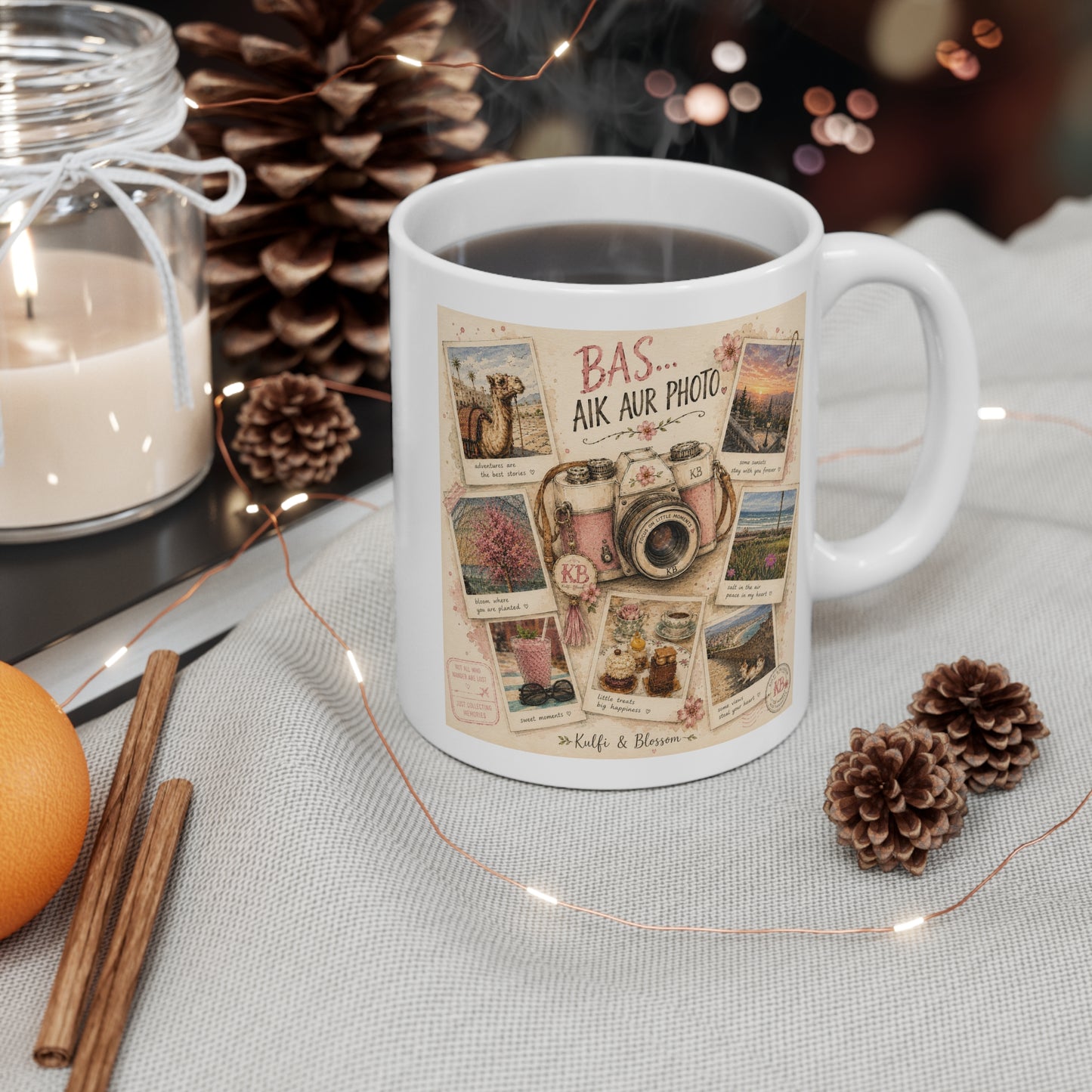 Mug — Vintage Camera Collage "Bas Aik Aur Photo" Travel Photo Coffee Mug