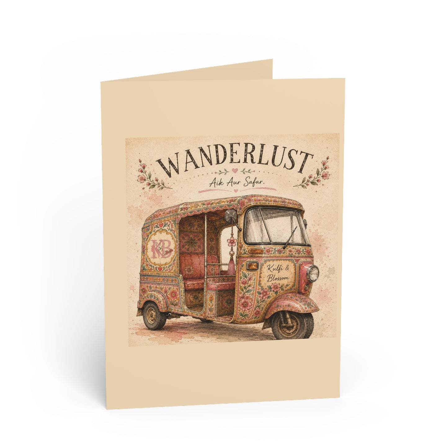 Wanderlust Tuk Tuk Greeting Card — Vintage Boho Travel Note Card