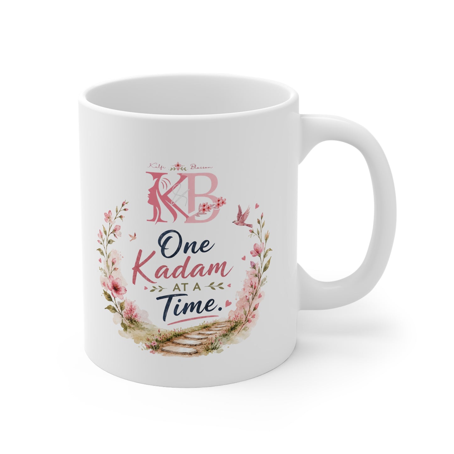 One Kadam at a Time Floral Mug — Inspirational Urdu/English Motivational Coffee Cup