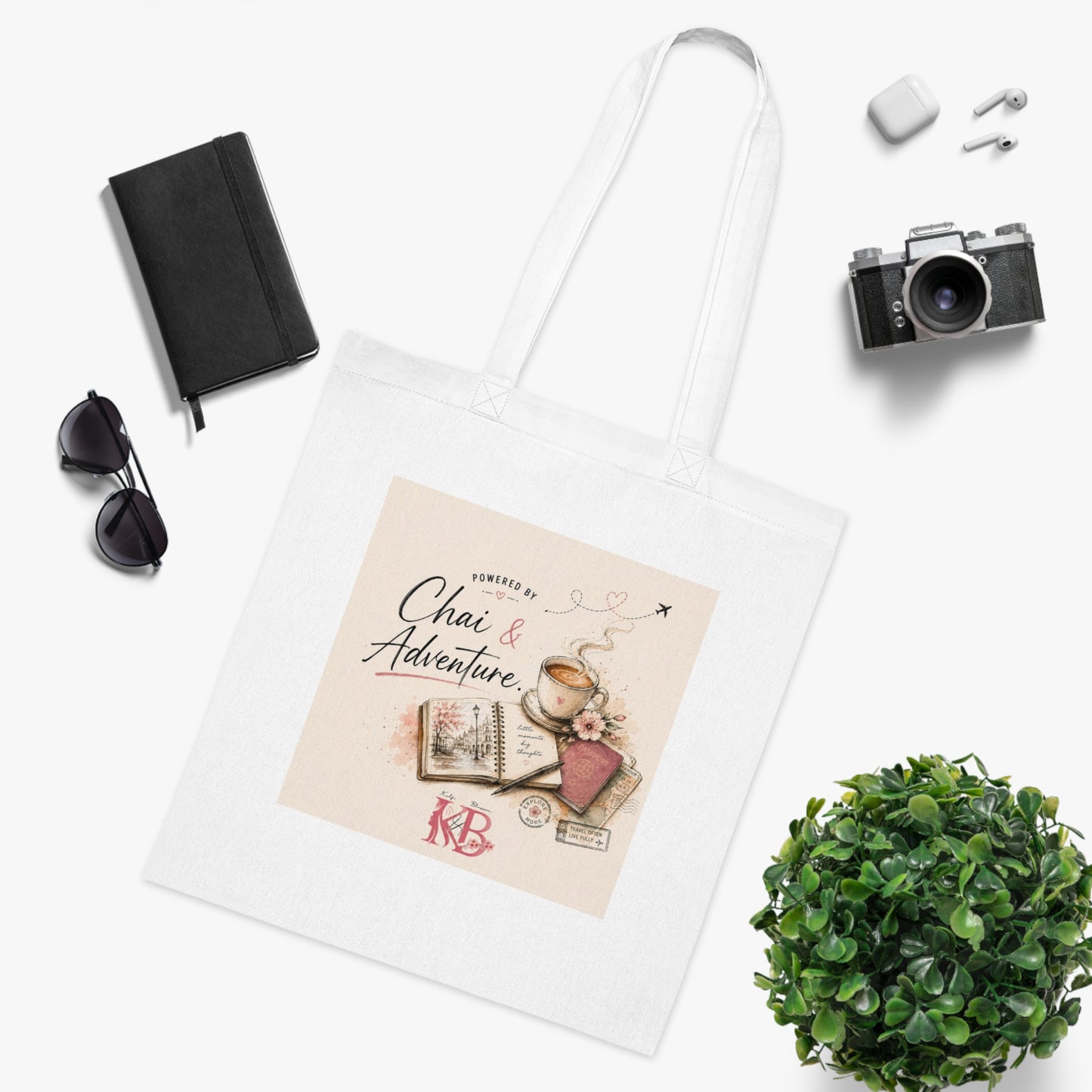 Chai & Adventure Cotton Tote Bag — Travel Journal Tea Lover Tote