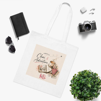 Chai & Adventure Cotton Tote Bag — Travel Journal Tea Lover Tote