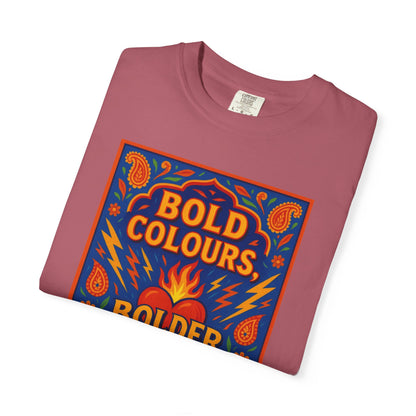 Bold Colors Bolder Heart T-Shirt, Vibrant Apparel, Artistic Tee, Casual Wear, Gift for Art Lovers, Statement Shirt