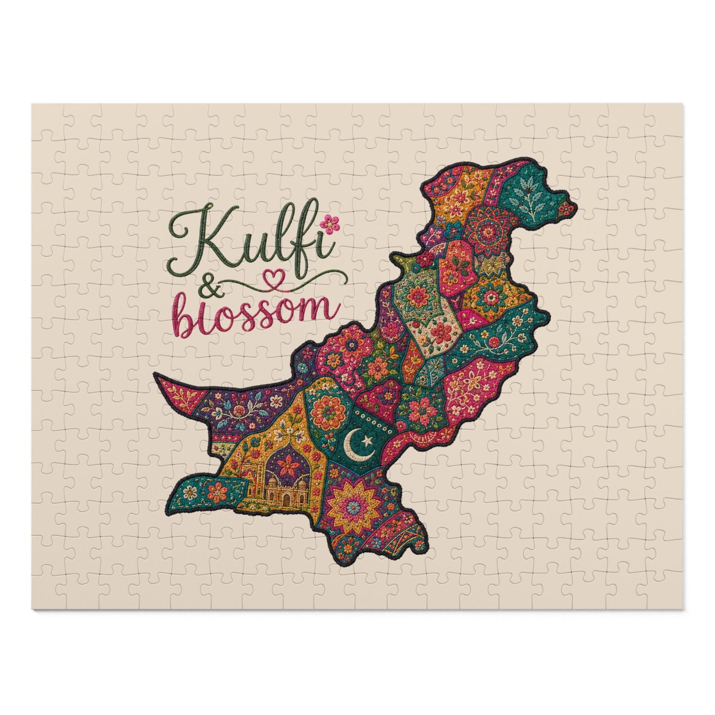 Pakistan Map Jigsaw Puzzle with Tin – 'Kulfi & Blossom' Floral Pattern, 252-Piece Gift