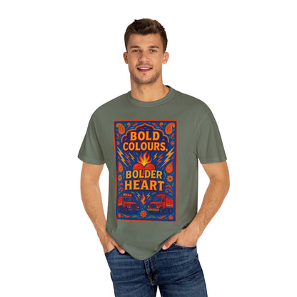 Bold Colors Bolder Heart T-Shirt, Vibrant Apparel, Artistic Tee, Casual Wear, Gift for Art Lovers, Statement Shirt