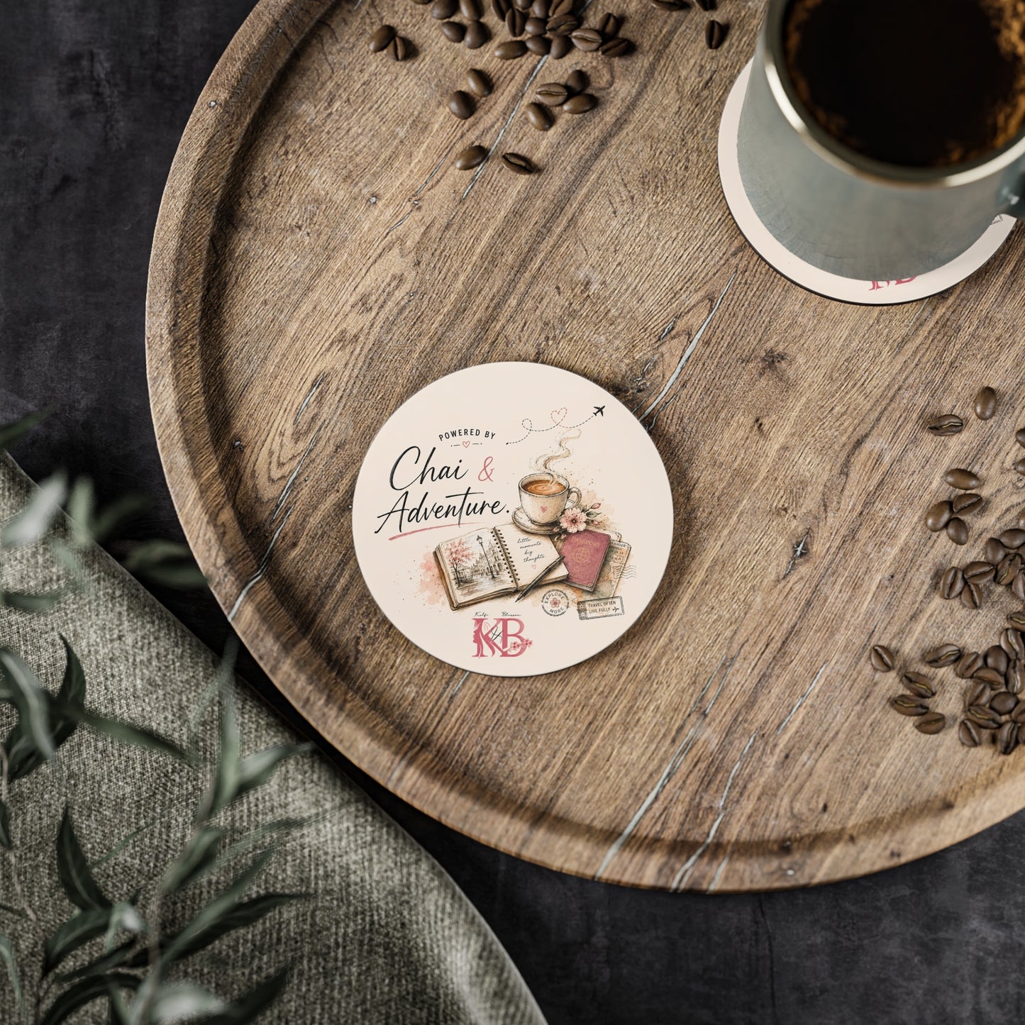 Chai & Adventure Illustrated Travel & Tea Cork Coaster