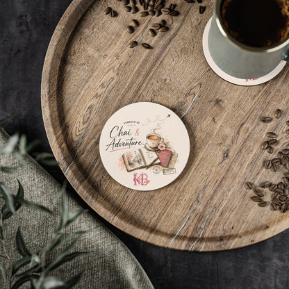Chai & Adventure Illustrated Travel & Tea Cork Coaster