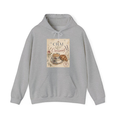 Chai & Croissants Hoodie — Vintage Café Tea and Pastries Sweatshirt