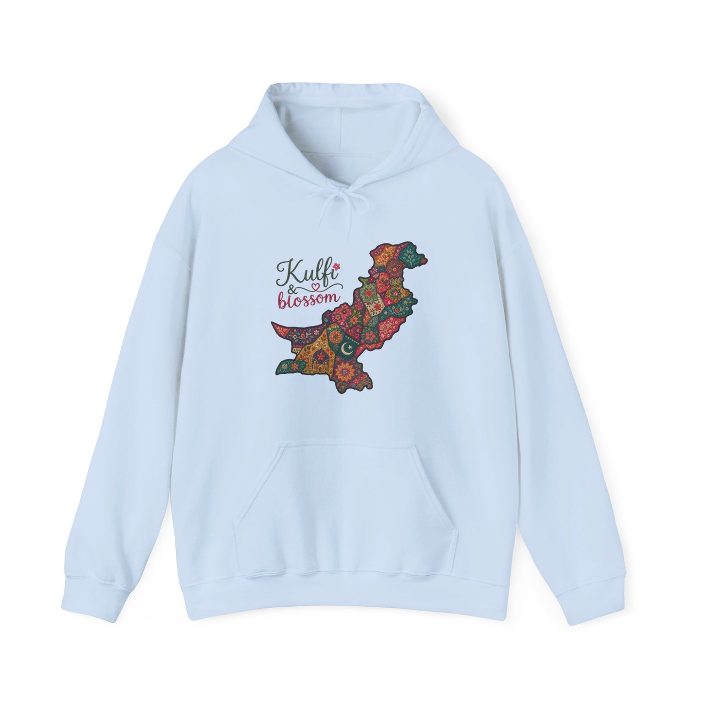 Pakistan Map Floral Hoodie - "Kulfi & Blossom" Paisley Design