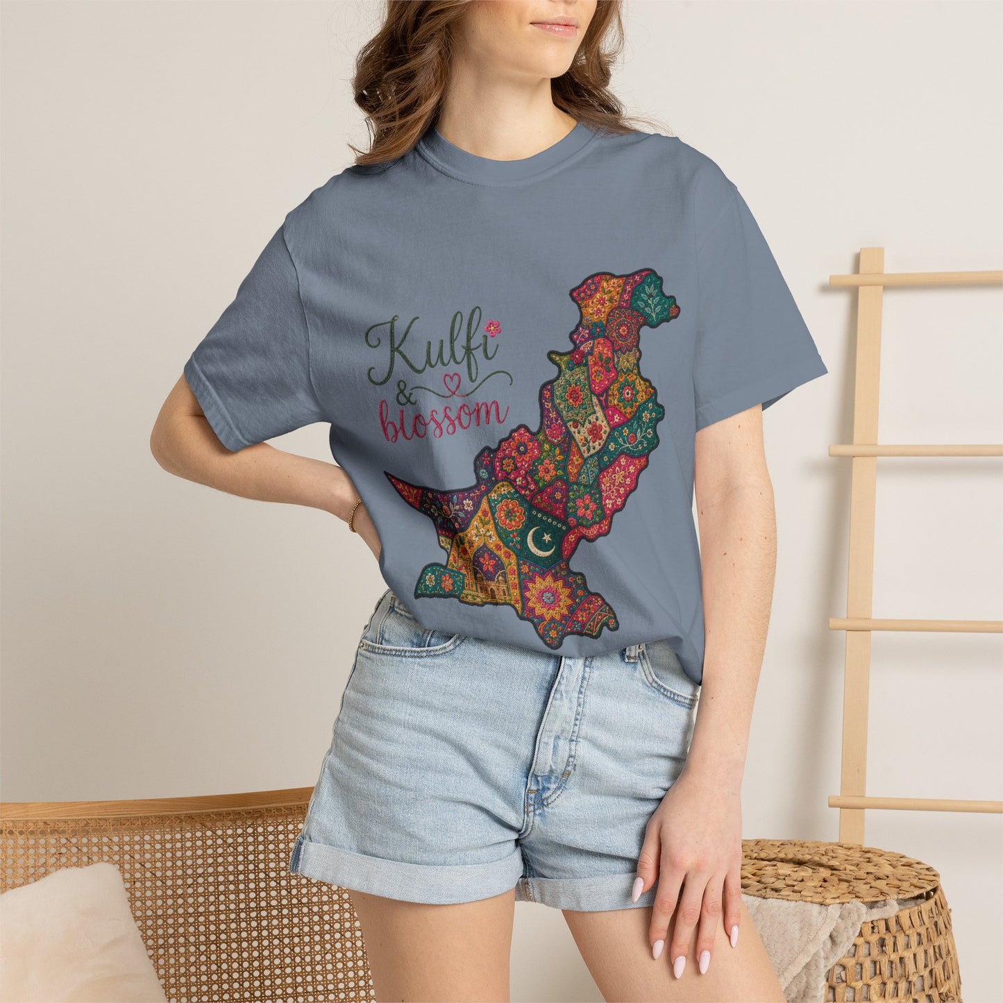 Pakistan Map Floral T‑Shirt — "Kulfi & Blossom" Colorful Paisley Design