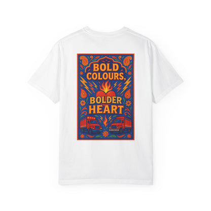 Bold Colors Bolder Heart T-Shirt, Vibrant Apparel, Artistic Tee, Casual Wear, Gift for Art Lovers, Statement Shirt