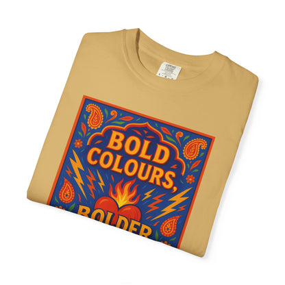 Bold Colors Bolder Heart T-Shirt, Vibrant Apparel, Artistic Tee, Casual Wear, Gift for Art Lovers, Statement Shirt