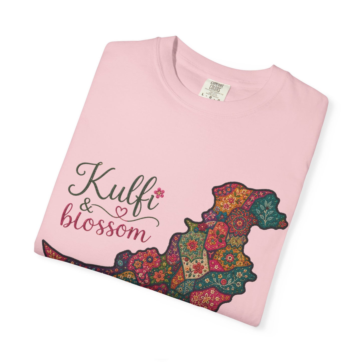 Pakistan Map Floral T‑Shirt — "Kulfi & Blossom" Colorful Paisley Design