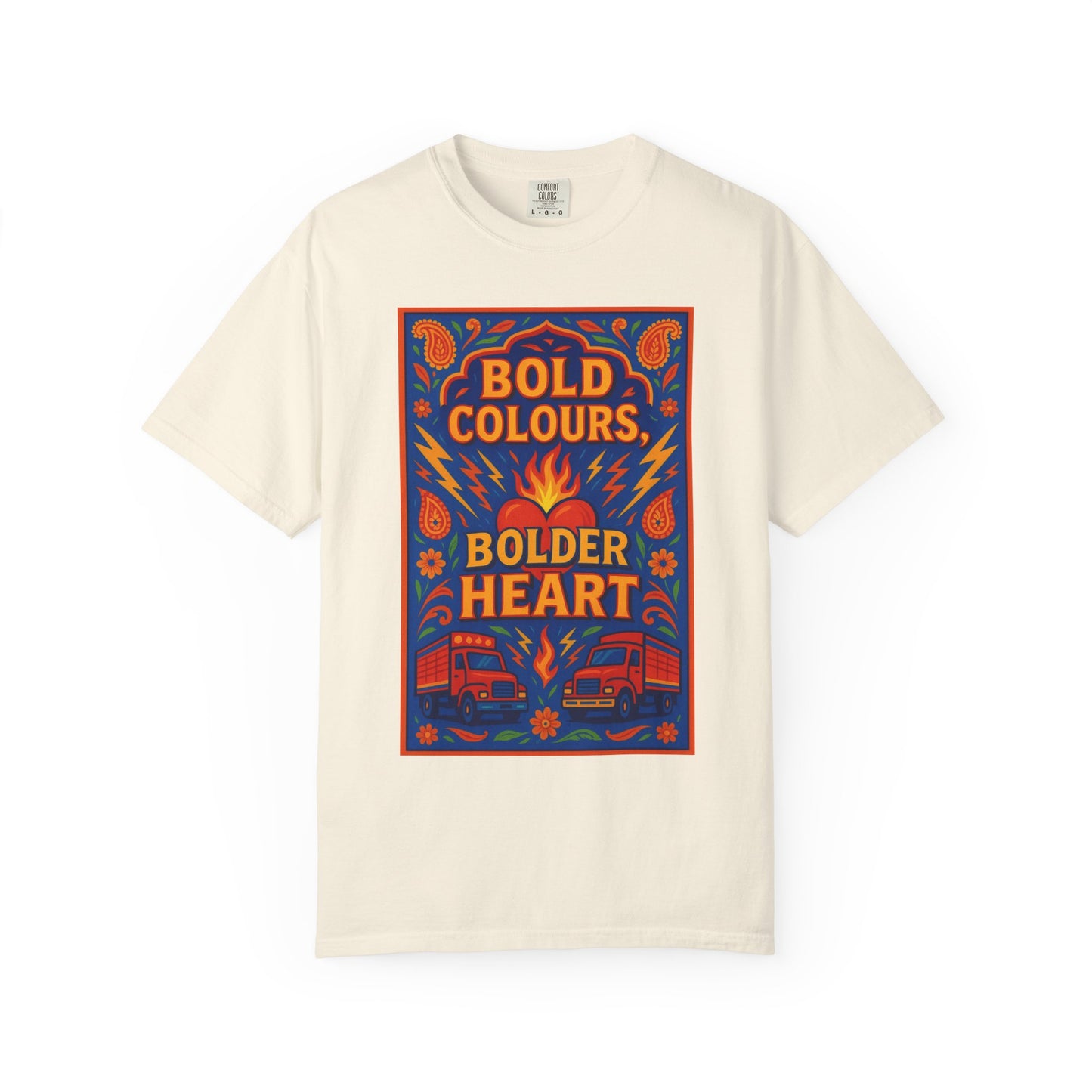 Bold Colors Bolder Heart T-Shirt, Vibrant Apparel, Artistic Tee, Casual Wear, Gift for Art Lovers, Statement Shirt