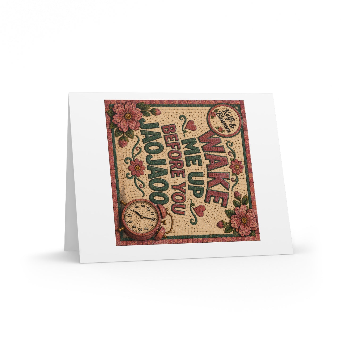 Greeting Card — "Wake Me Up Before You Jaojaoo" Floral Retro Alarm Clock Design (Pack of 8/16/24)