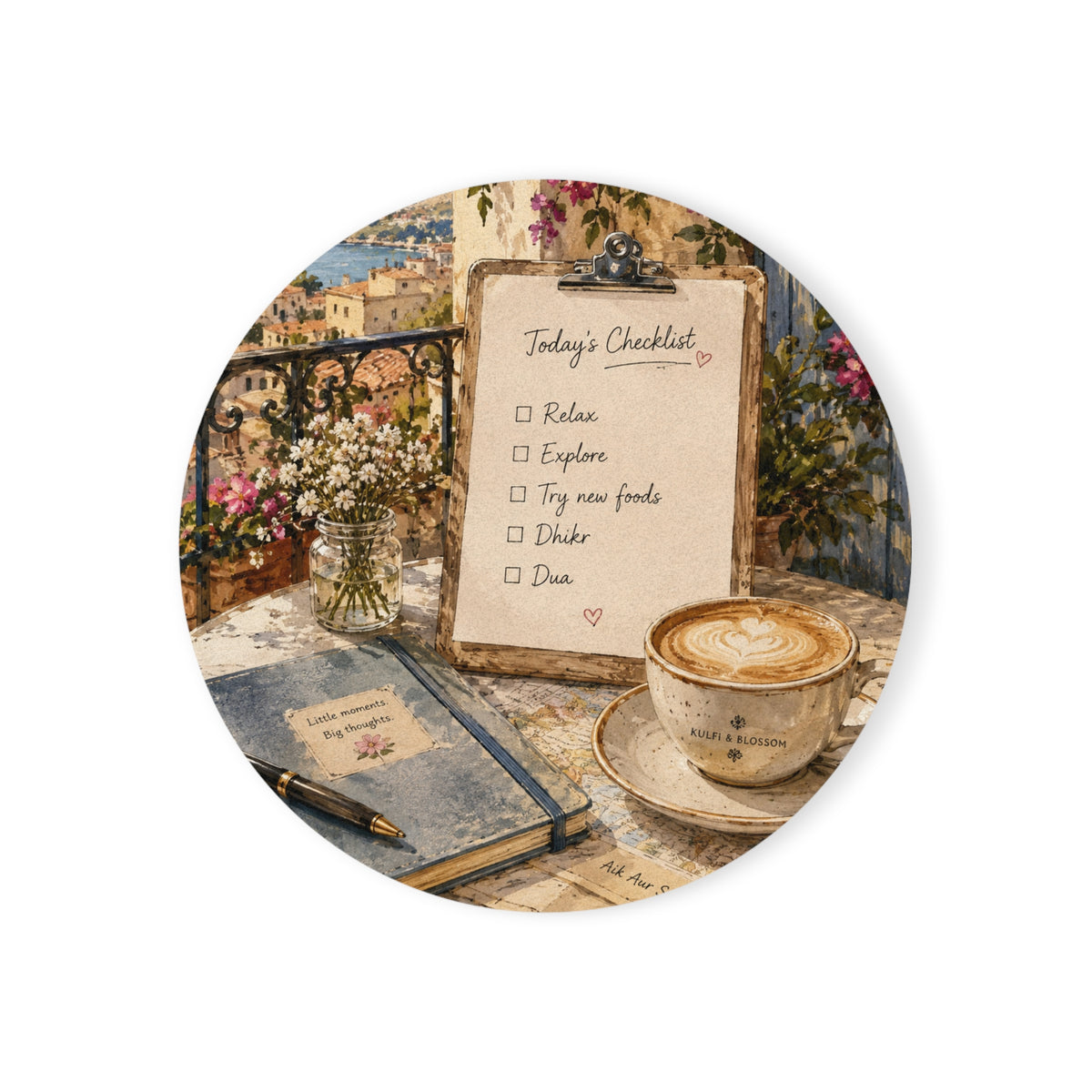 Scenic Coffee Coaster — 'Today's Checklist' Cork Back Drink Mat