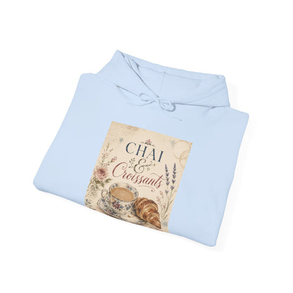 Chai & Croissants Hoodie — Vintage Café Tea and Pastries Sweatshirt