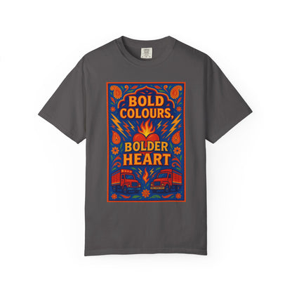 Bold Colors Bolder Heart T-Shirt, Vibrant Apparel, Artistic Tee, Casual Wear, Gift for Art Lovers, Statement Shirt