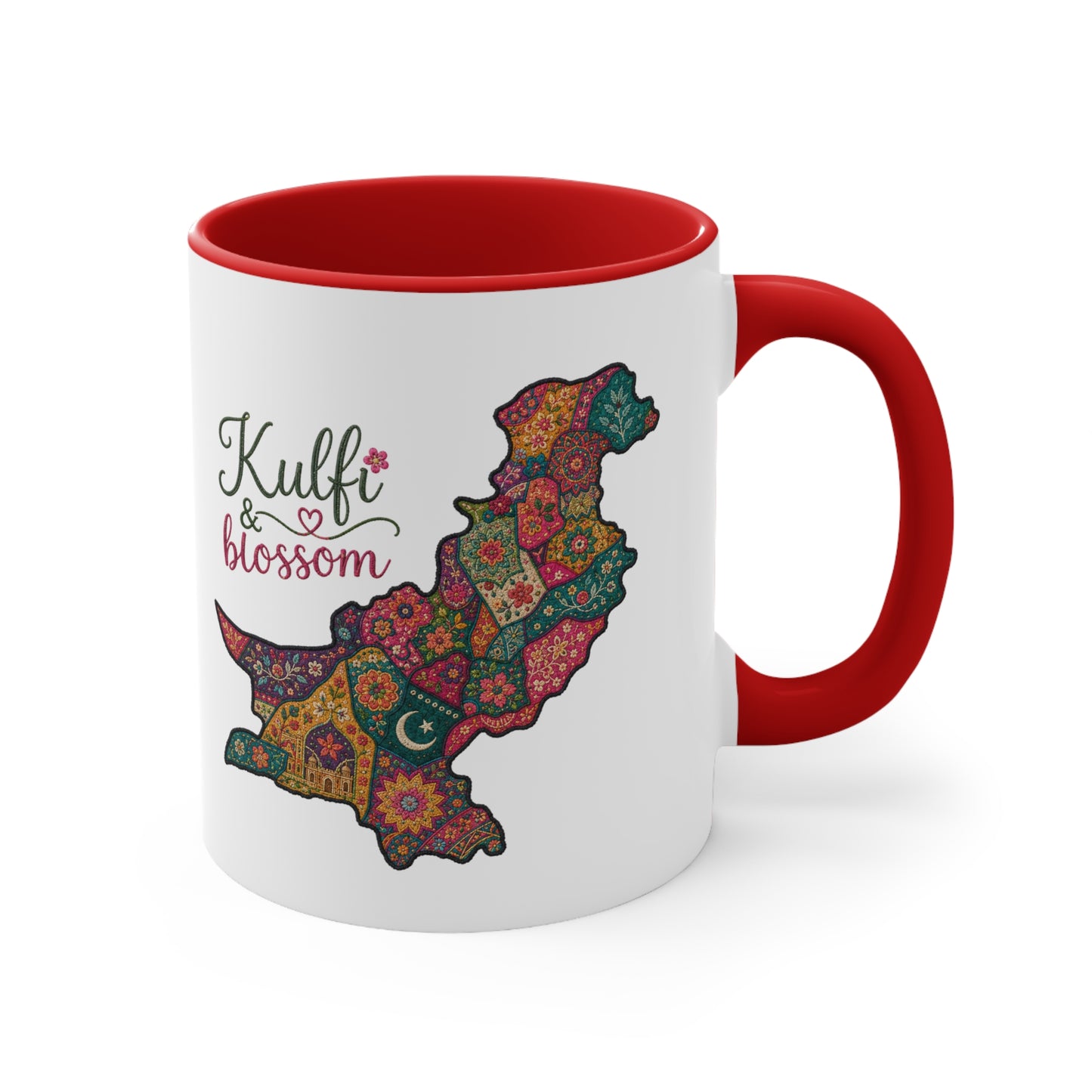 Pakistan Floral Map Accent Mug — “Kulfi & Blossom” Colorful Ethnic Tea Coffee Cup