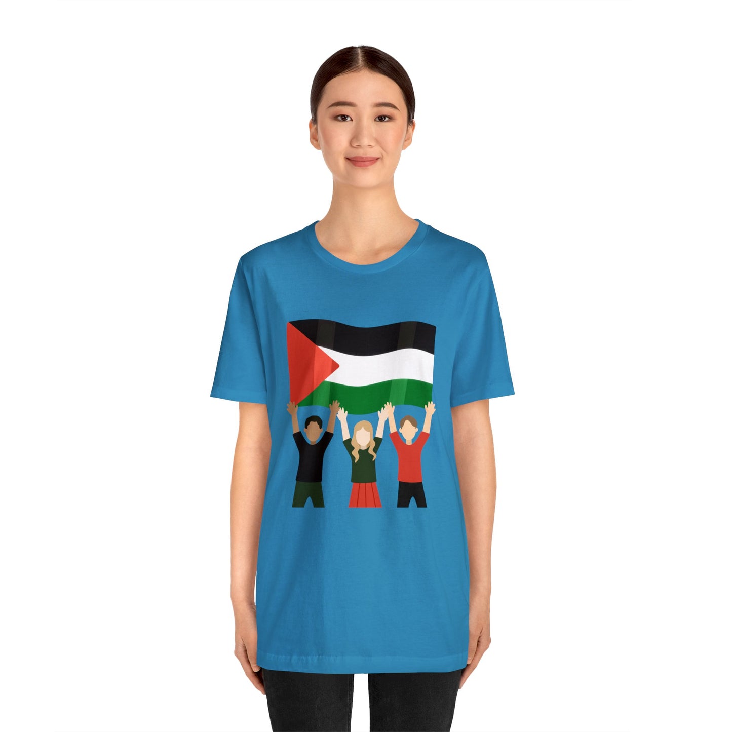Palestine flag with kids Unisex Jersey Short Sleeve Tee