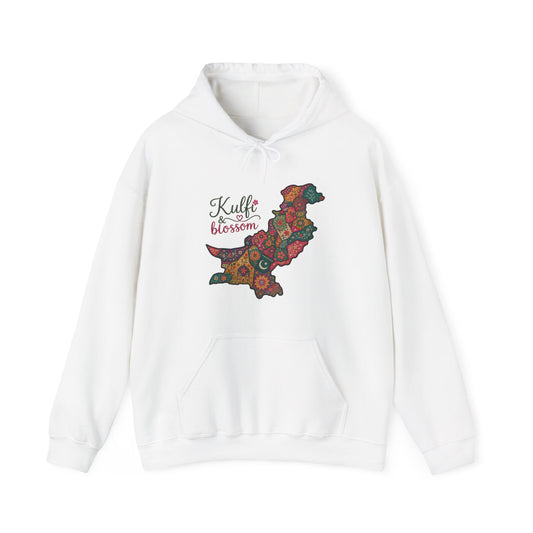 Pakistan Map Floral Hoodie - "Kulfi & Blossom" Paisley Design