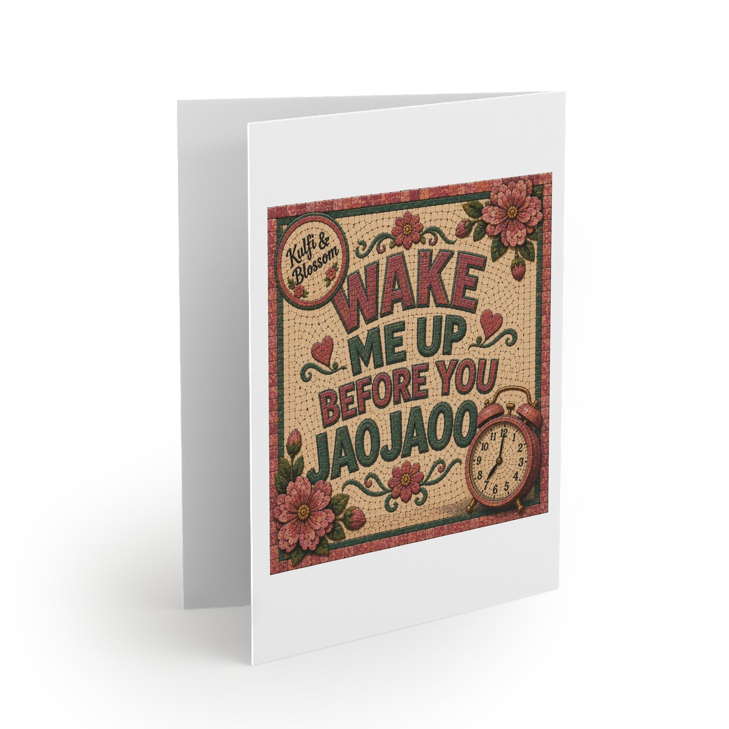 Greeting Card — "Wake Me Up Before You Jaojaoo" Floral Retro Alarm Clock Design (Pack of 8/16/24)