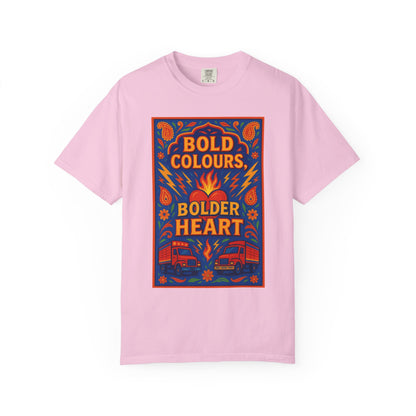 Bold Colors Bolder Heart T-Shirt, Vibrant Apparel, Artistic Tee, Casual Wear, Gift for Art Lovers, Statement Shirt