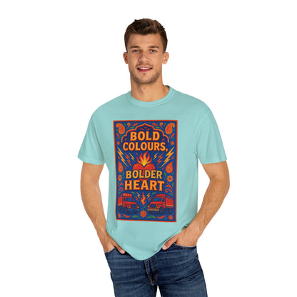 Bold Colors Bolder Heart T-Shirt, Vibrant Apparel, Artistic Tee, Casual Wear, Gift for Art Lovers, Statement Shirt