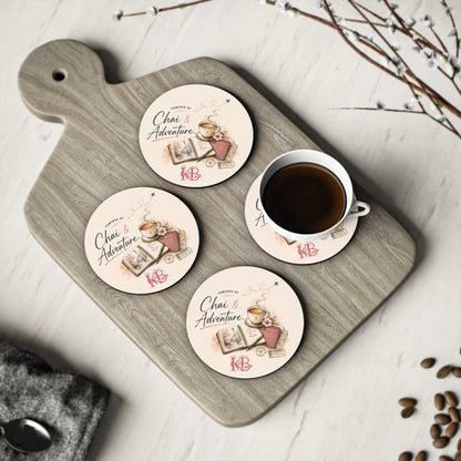 Chai & Adventure Illustrated Travel & Tea Cork Coaster