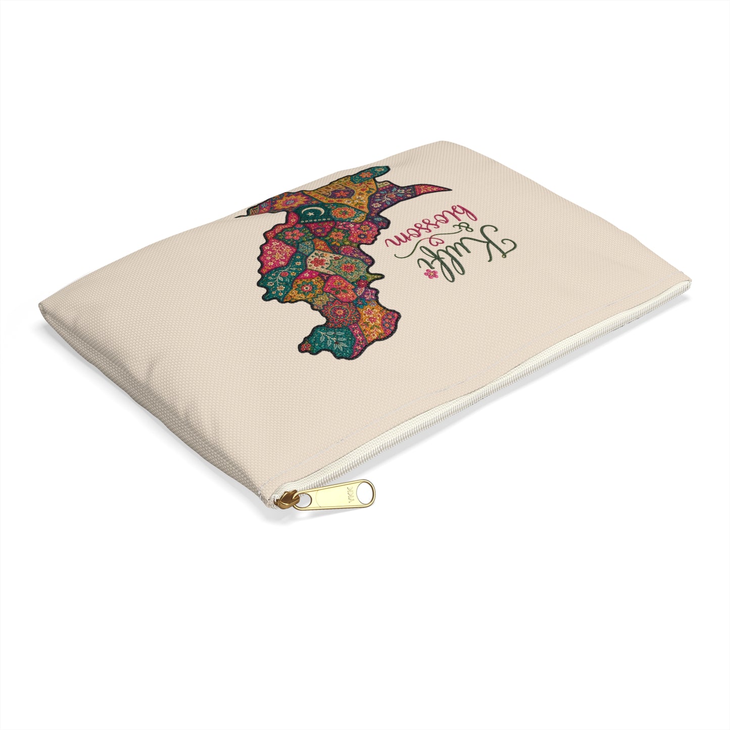 Pakistan Floral Map Accessory Pouch — "Kulfi & Blossom" Zipper Bag