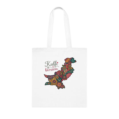 Pakistani Floral Map Tote — "Kulfi Blossom" Cotton Shopper