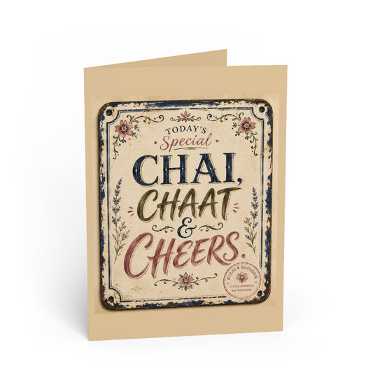 Chai, Chaat & Cheers Greeting Card — Vintage Tea Party Invitation