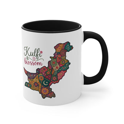 Pakistan Floral Map Accent Mug — “Kulfi & Blossom” Colorful Ethnic Tea Coffee Cup