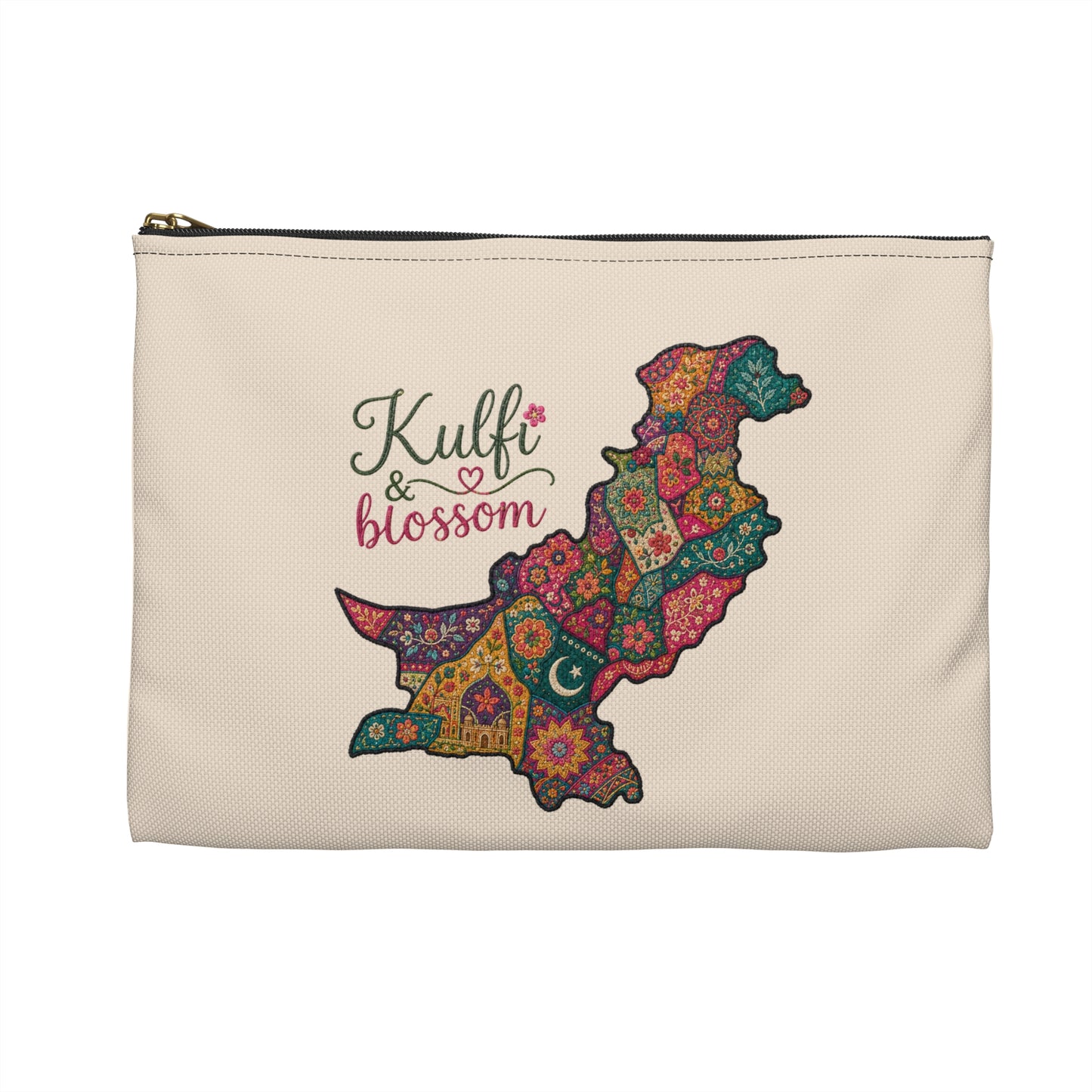 Pakistan Floral Map Accessory Pouch — "Kulfi & Blossom" Zipper Bag