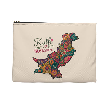 Pakistan Floral Map Accessory Pouch — "Kulfi & Blossom" Zipper Bag
