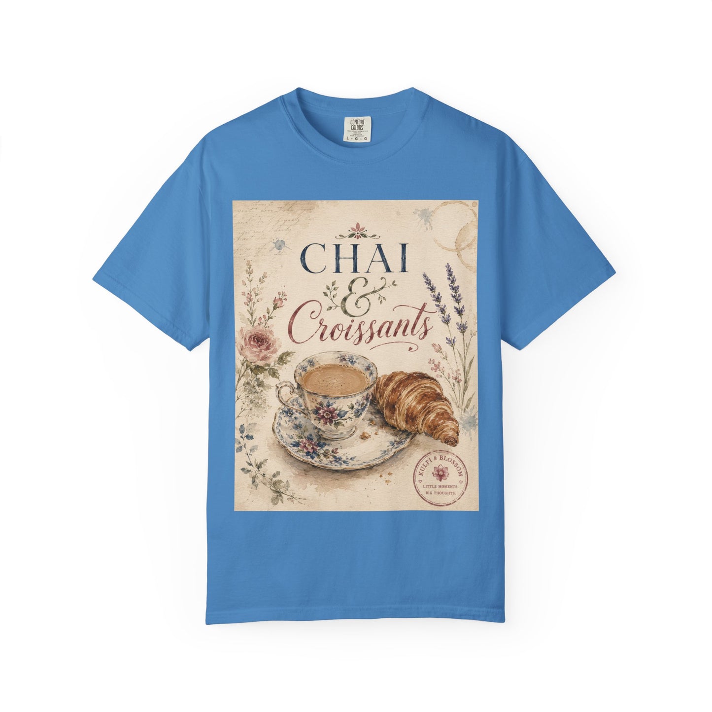 Chai & Croissants T-Shirt — Vintage Tea Cup & Pastry Graphic