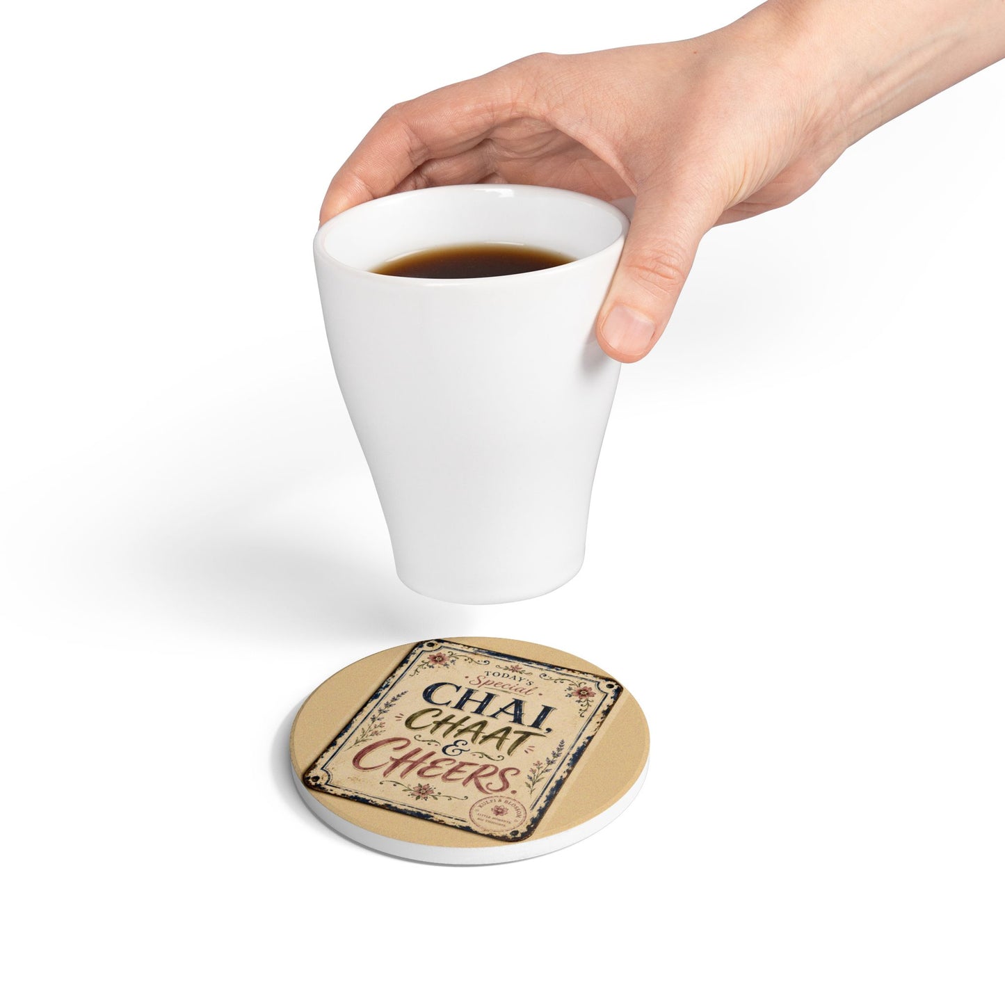 Ceramic Coaster - "Chai, Chaat & Cheers" Vintage Tea Time Coaster