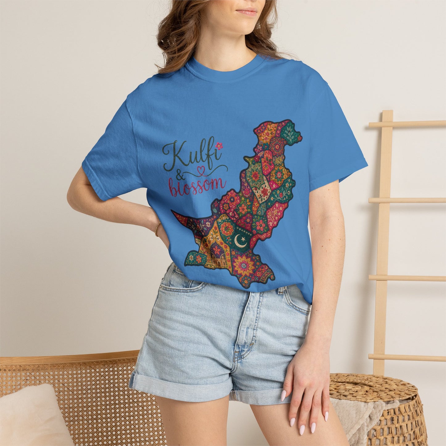 Pakistan Map Floral T‑Shirt — "Kulfi & Blossom" Colorful Paisley Design