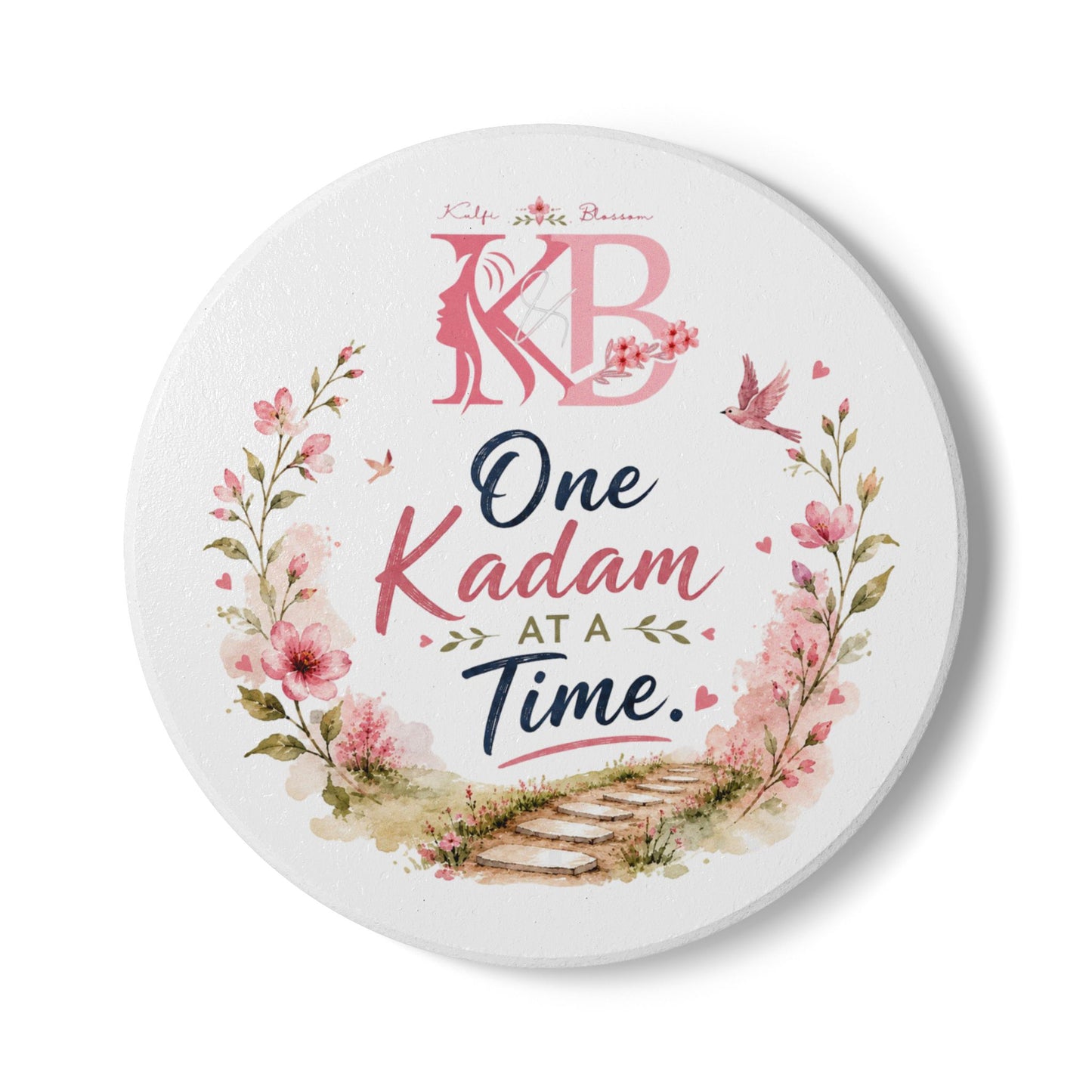 Ceramic Coaster — "One Kadam at a Time" Inspirational Floral Drink Coaster